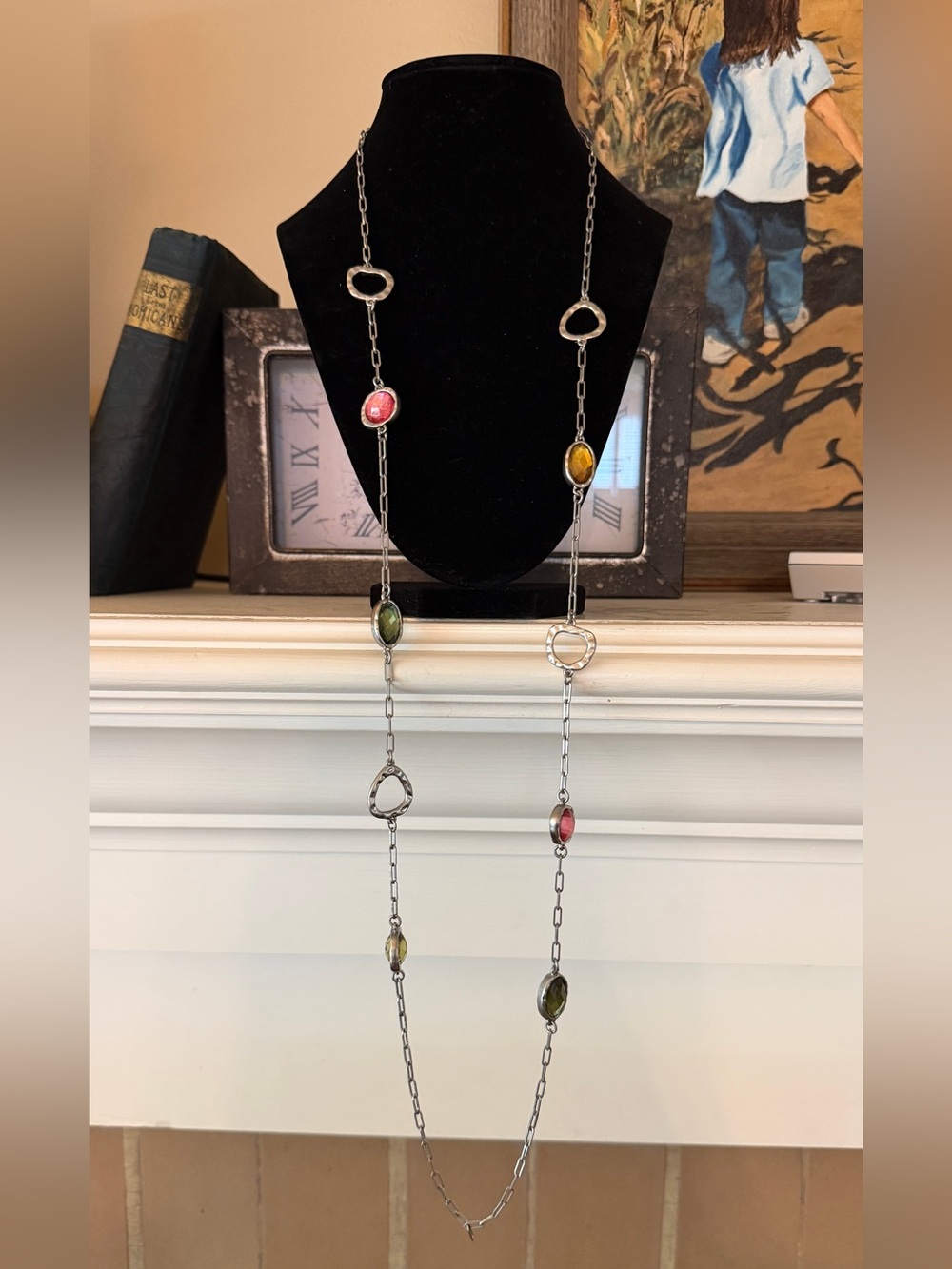 🐼 Lia Sophia Multi-Color Long Station Necklace with Silver Chain #0192